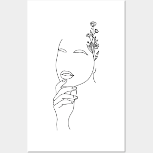 Simple woman's Face Flower Ear Posters and Art